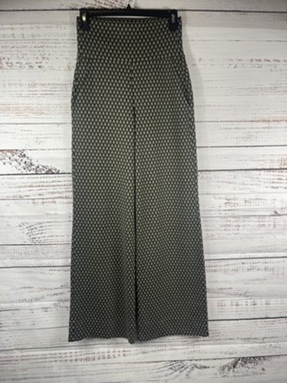 CAbi Pants Womens XS Green Geometric Knit Wide Leg Pull On Pockets Stretch